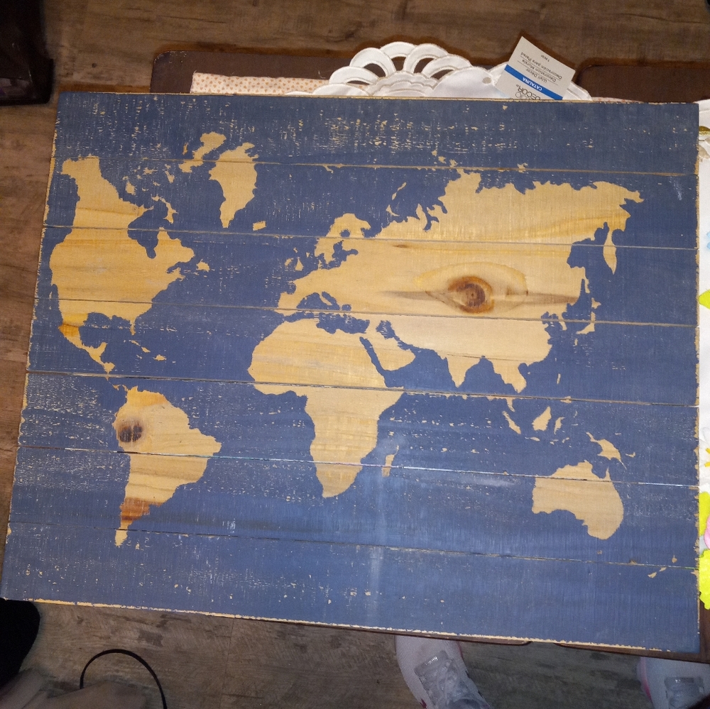World map wood screen printed